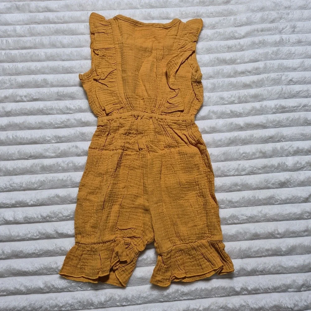 PatPat Toddler Girls 2pc Set Brown Ribbed Hoodie Mustard Yellow Romper 18-24M